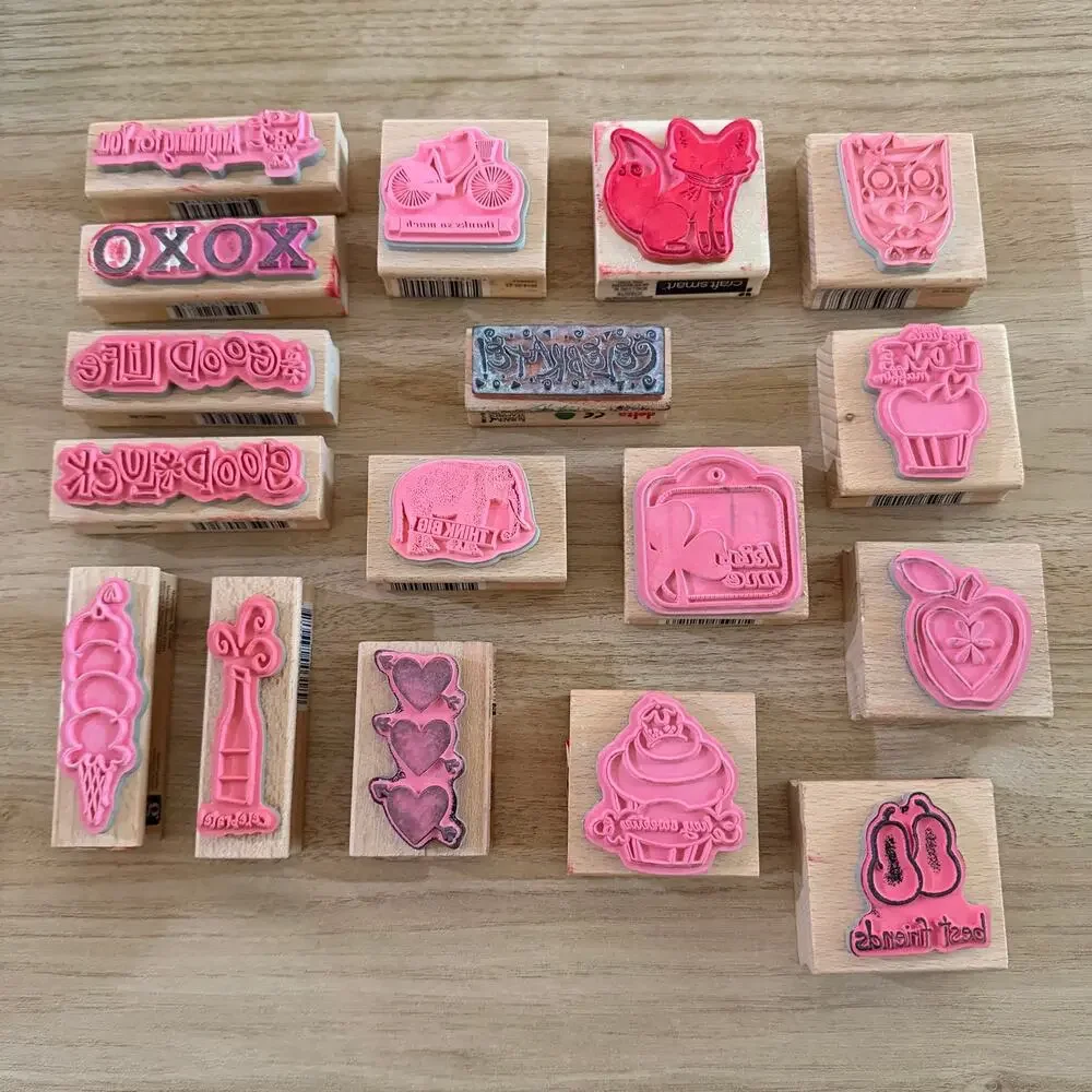 Lot of Wooden Rubber Stamps Crafting Scrapbook Journal